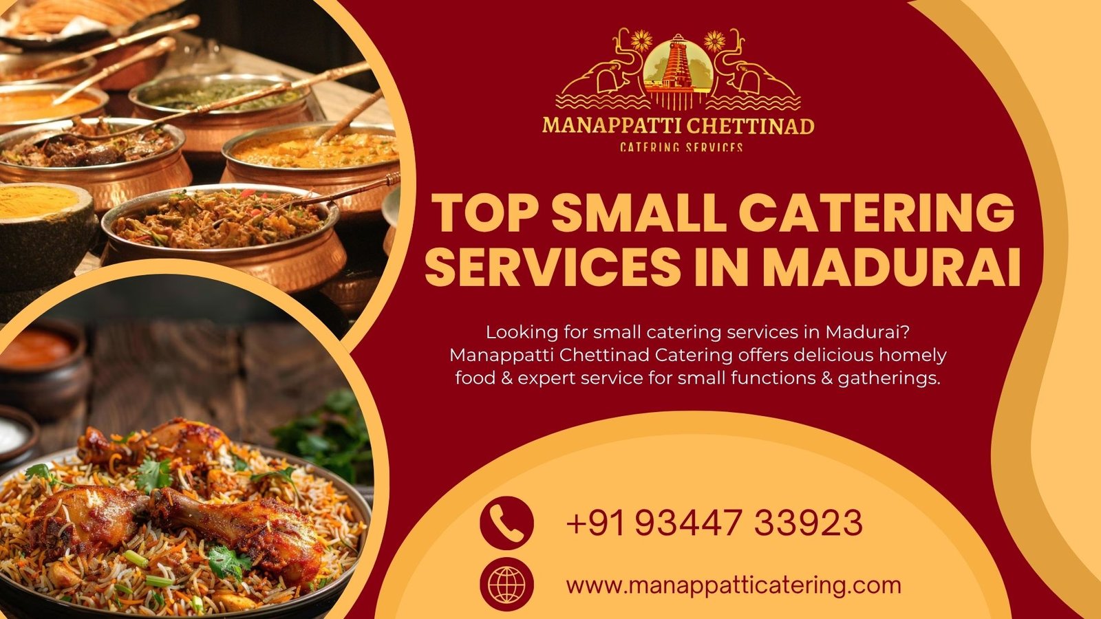 Top Small Catering Services in Madurai by Manappatti Chettinad Catering – showcasing delicious Chettinad dishes for small functions.
