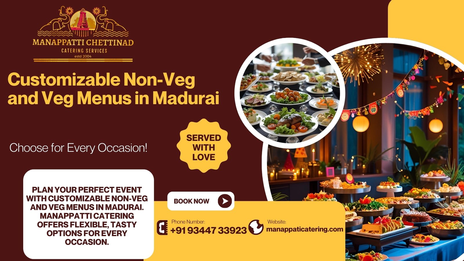 Customizable non-veg and veg catering menu setup by Manappatti Chettinad Catering Services in Madurai for events and celebrations.